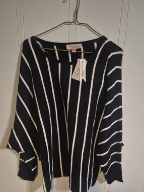 Philosophy Blackish and White Striped Scoop Neck Sweater
